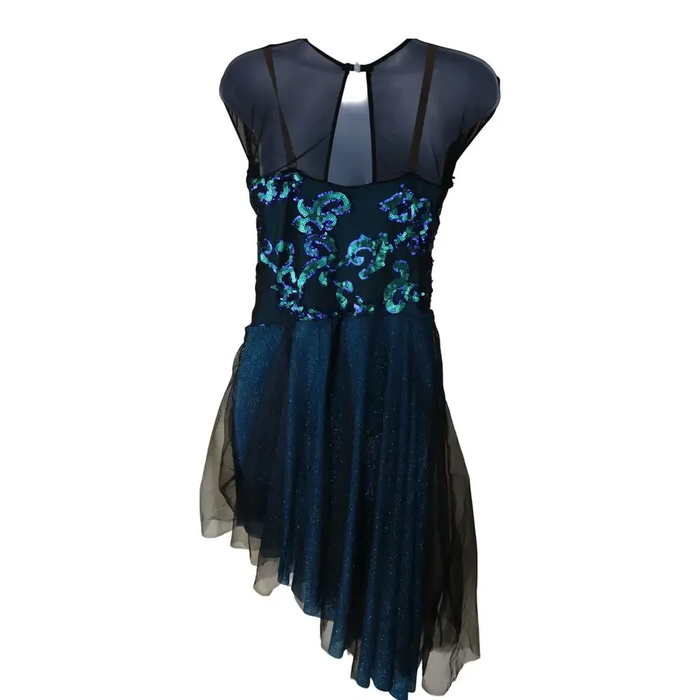 Revolution Dancewear Torquoise & Black Mesh Sparkling Dance Outfit XLC